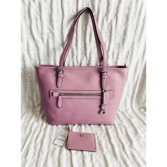 NWT COACH Taylor Faded Purple Pebbled Leather Tote & Matching Card Wallet - Picture 4 of 12